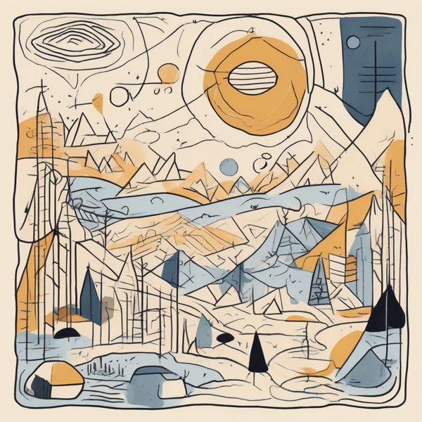A chaotic abstract composition of geometric shapes with no recognizable subject