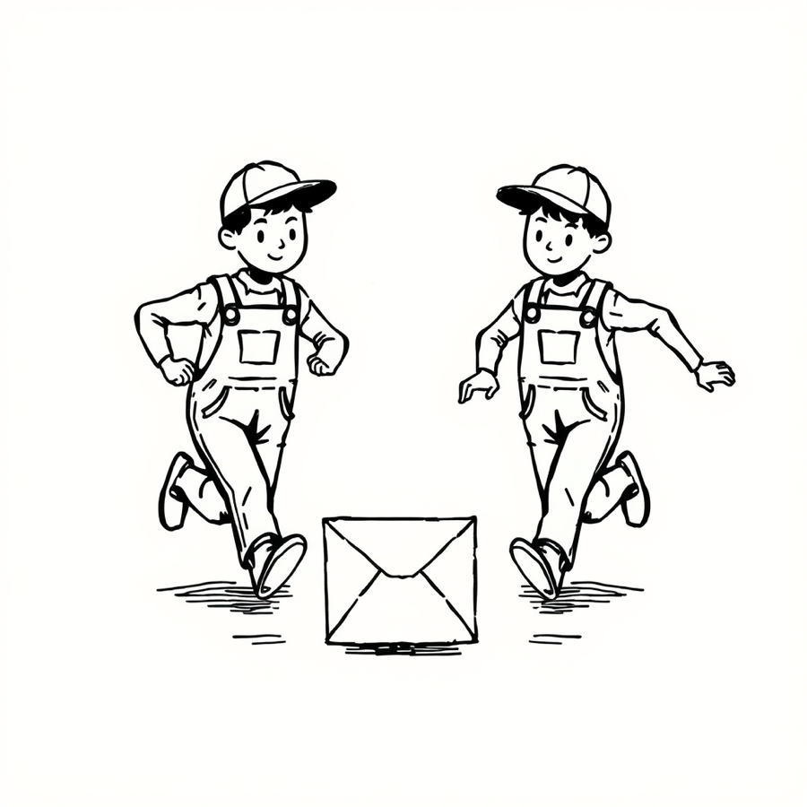 A third run: the identical twins have become two visibly different children